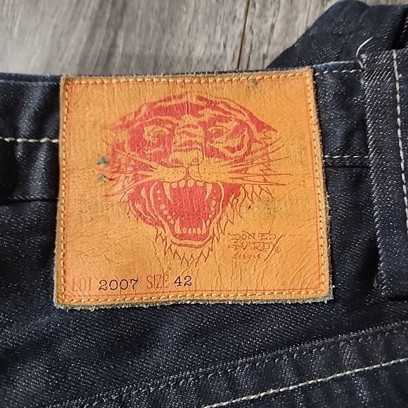 Ed Hardy Jeans Mens 42x34 Blue White Script Logo Print Embroidered Rear Pockets - Picture 6 of 6